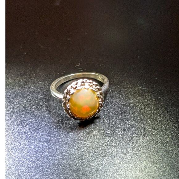 Sterling Silver Lab Created Orange Opal Ring Size 5.75 - Picture 4 of 9